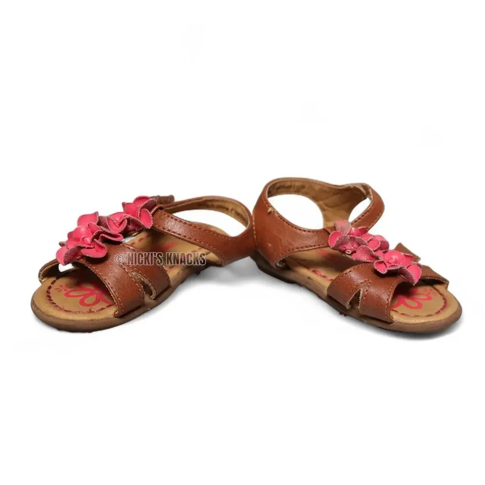 4/$20 Genuine Kids Oshkosh Baby Girls Brown & Pink Floral Strappy Sandals Size 3